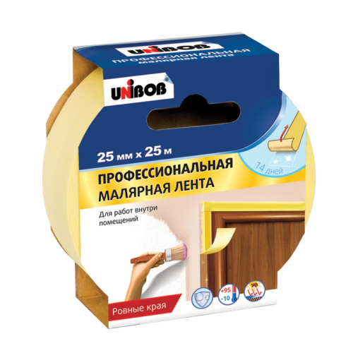 Unibob / Унибоб Профессиональная малярная лента (Желтая) для внутренних работ 25 мм х 25 м