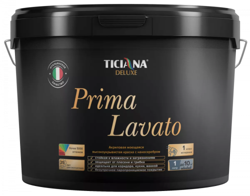 TICIANA DELUXE Prima Lavato / Тициана Делюкс Прима Лавато - Краска акриловая моющаяся высокоукрывистая с наносеребром база С