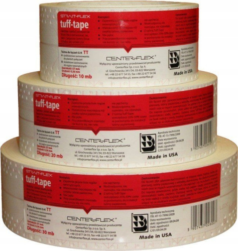 STRAIT-FLEX Лента TUFF TAPE для соединения швов ГКЛ, 57мм*30м толщина 0,41мм (TT-30) (красная) фото 3
